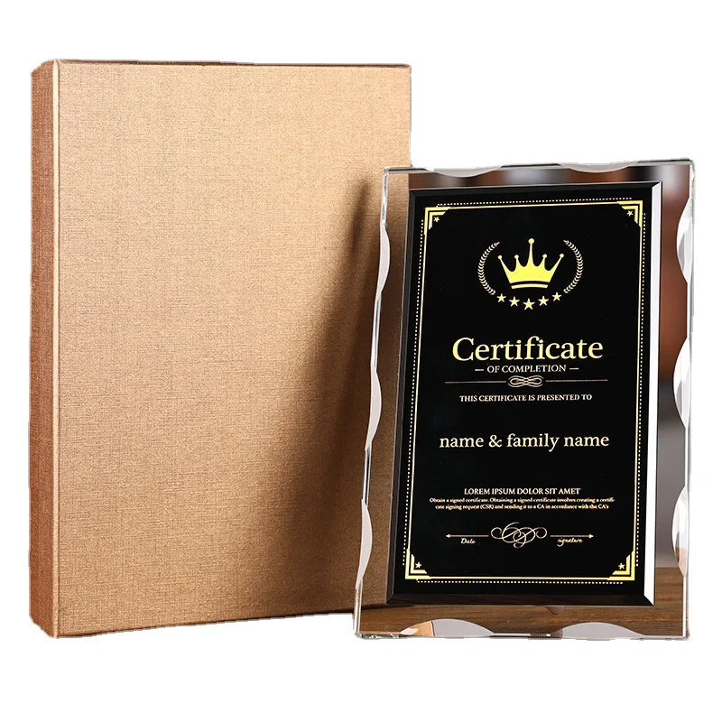 Wholesale Business Award Gift Glass Crystal Award Certificate Trophy Crystal Honor Plaque