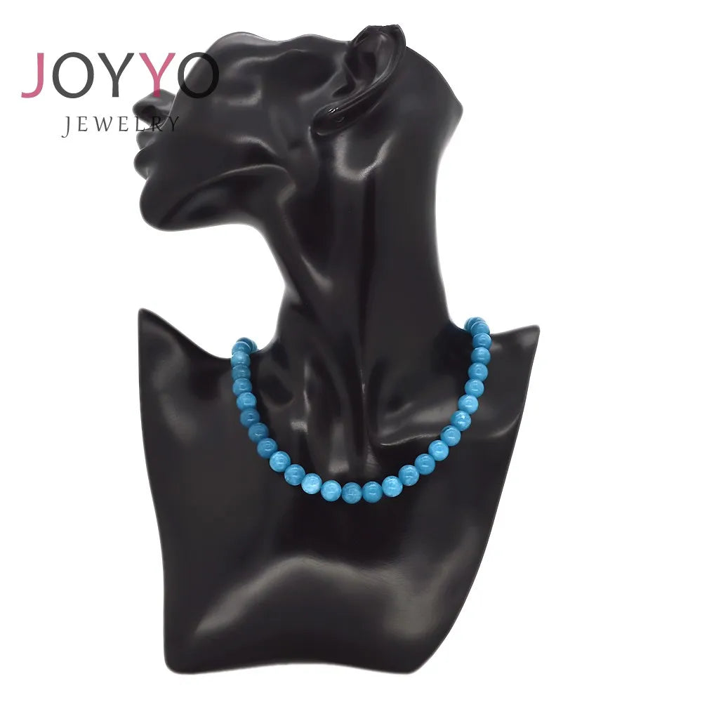 7mm 8mm Natural Blue Balls Bead Strand Chain Necklace Choker for Women with Stainless Steel Extended Chains