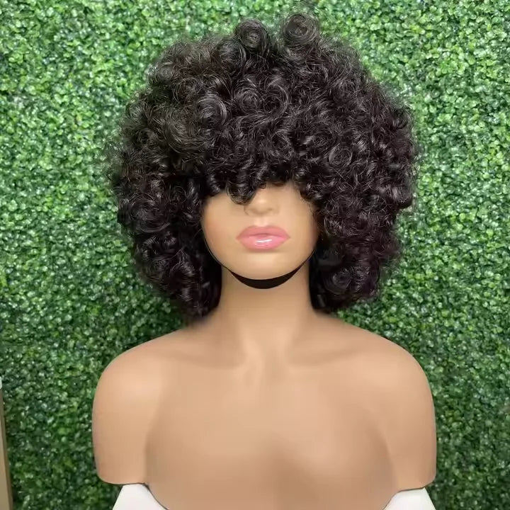 Cheap Glueless Raw Vietnamese Hair Vendor Wigs 12a Grade Sdd Bouncy Curly Machine 100% Human Hair Wigs With Bang for Black Women
