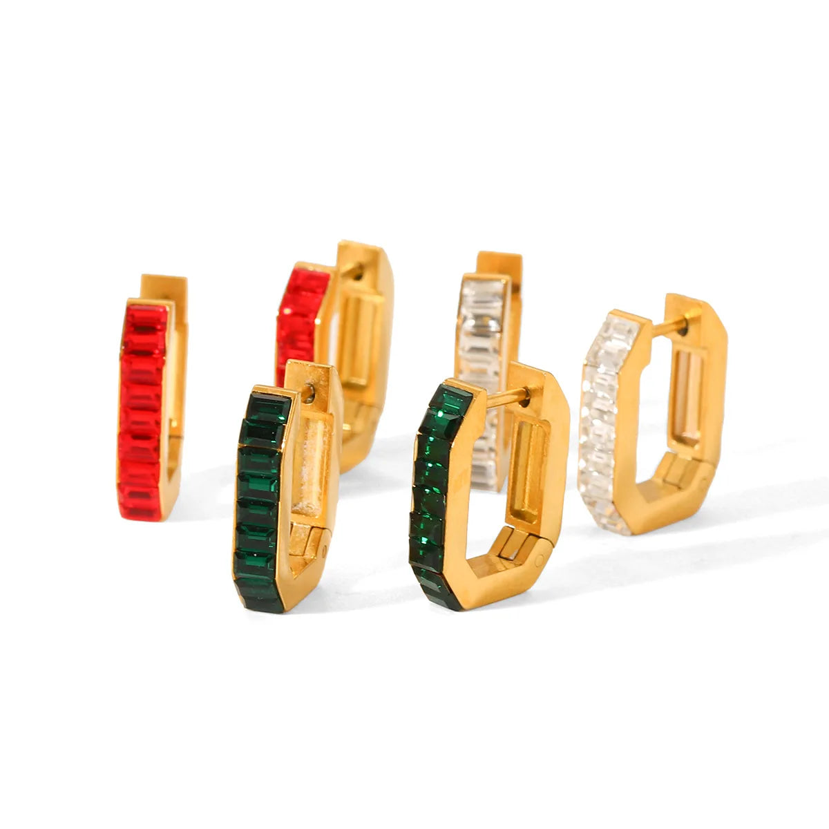 Luxury Stainless Steel 18K European and American Fashion U-Shaped Women's  Inlaid Zirconium Square Ear Clip Hoop Earrings