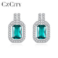 CZCITY Cubic Zircon Small CZ Green Synthetic Gem Women Earring Rectangle Shape Sterling Silver 925 Earrings MegaBDM