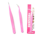 Hot Sell Nail Eyelash Extension Pink Metal Lash Straight and Curved Tweezers