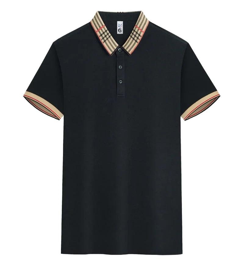 Men's Summer 100% Polyester Knitted for  Shirt Short Sleeve Large Collar Solid Color Embroidered Design Stock Wholesale for