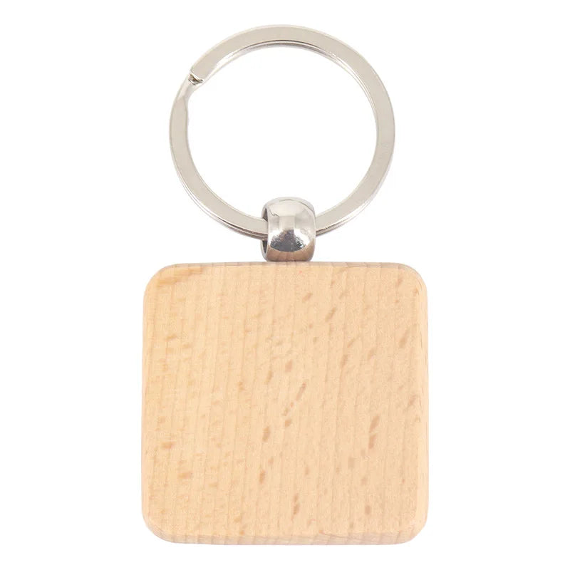 Tailai Beech Wood Blank Key Chain Square Keychain Vintage Style Hand-polished Wooden Key Ring Giftable Wooden Square Keyholder