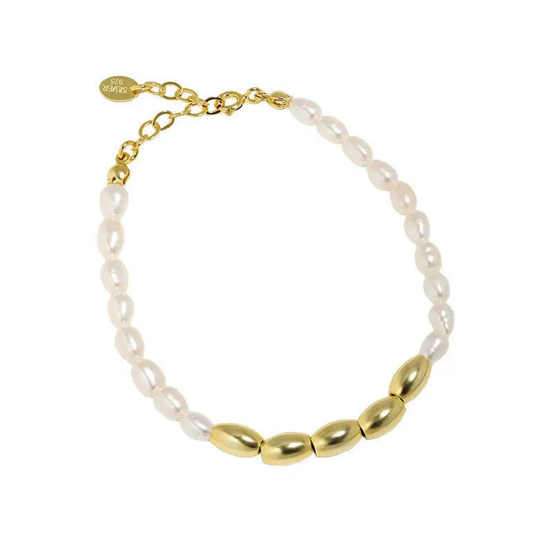 Natural Freshwater Pearl S925 Sterling Silver Gold Plated Bracelet Women Beaded Pearl Bracelets Freshwater Pearl Bracelet