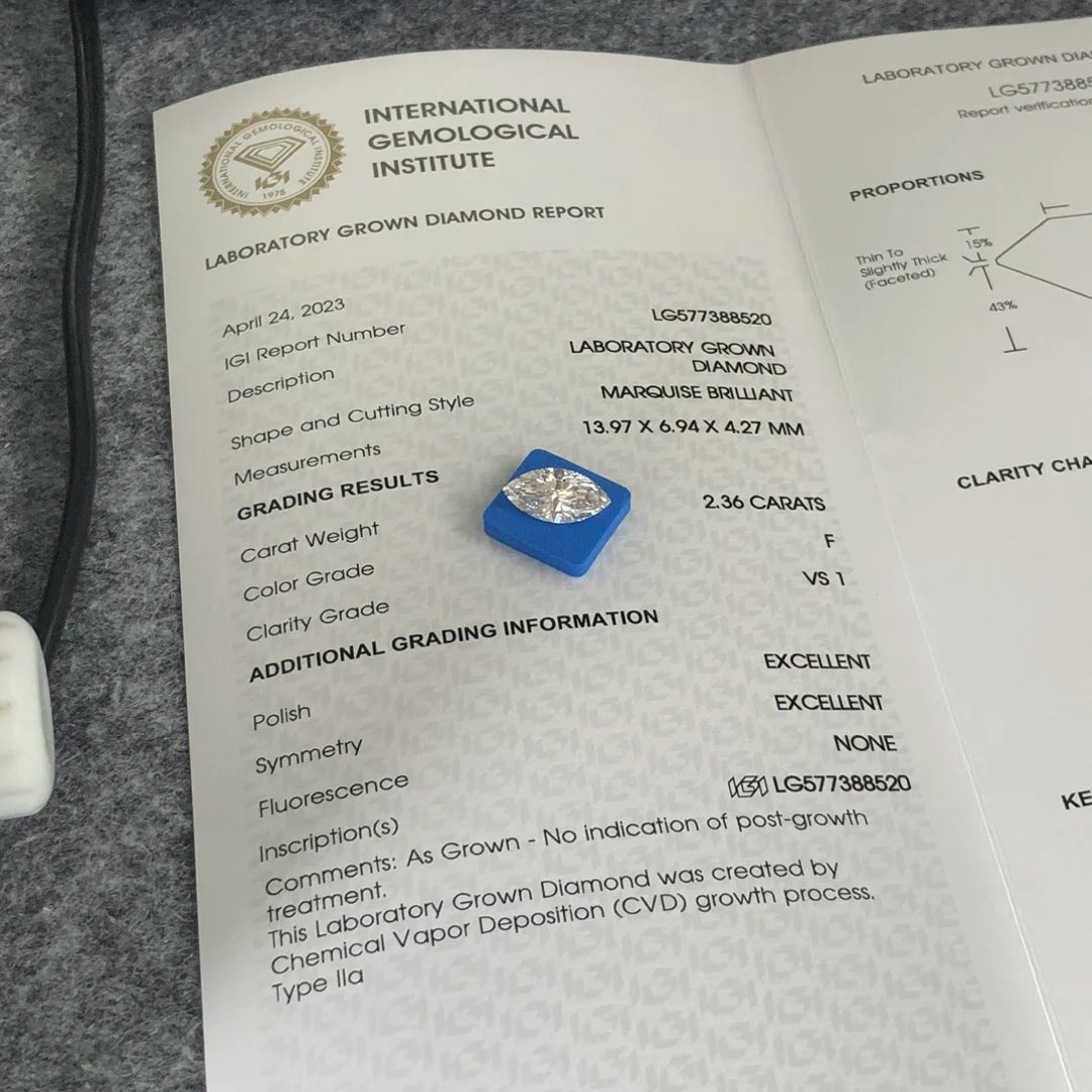 IGI  Certified 2.36ct  F VS1 Wholesale Lab Created Diamond CVD Lab Grown Diamond