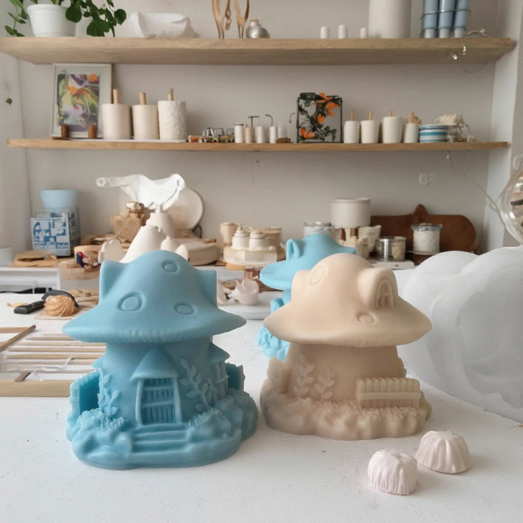 J-1230 3D Stereo Mushroom House Silicone Mold DIY Candle Aromatherapy Gypsum Ornaments Resin Mushroom Glue Dropping Moulds