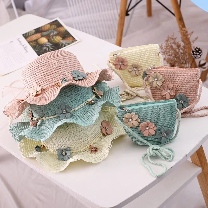 Wholesale Beach Sun Toddler Kids Wide Brim Summer Children Girl Bucket Straw for Kids Hat Summer Hats Visors Cap