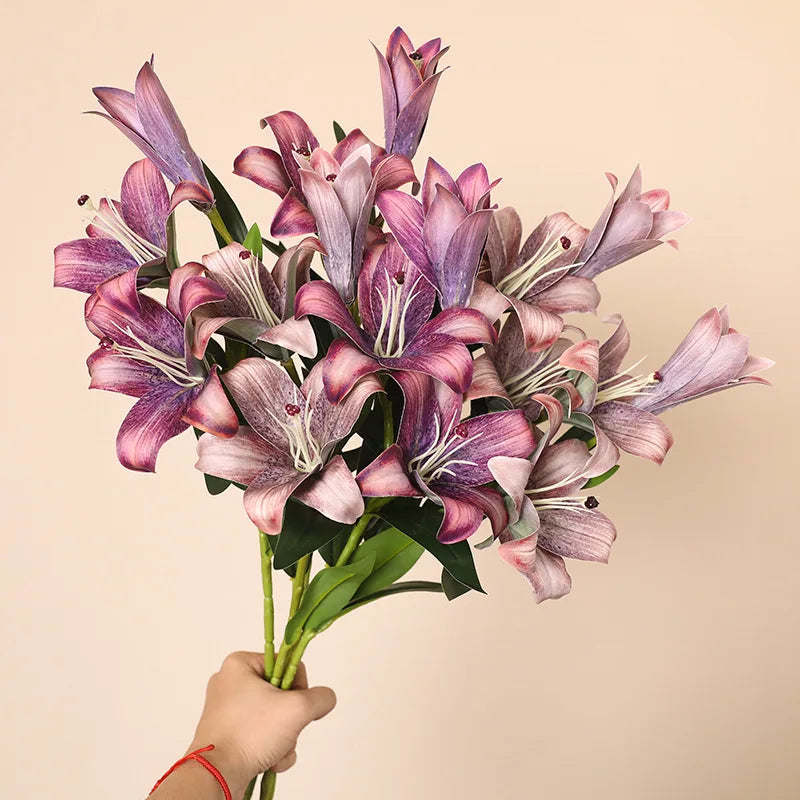 Wholesale Handmade PVC Artificial Flowers 3-Head Lily 70cm Lightweight Home Wedding Christmas Decor