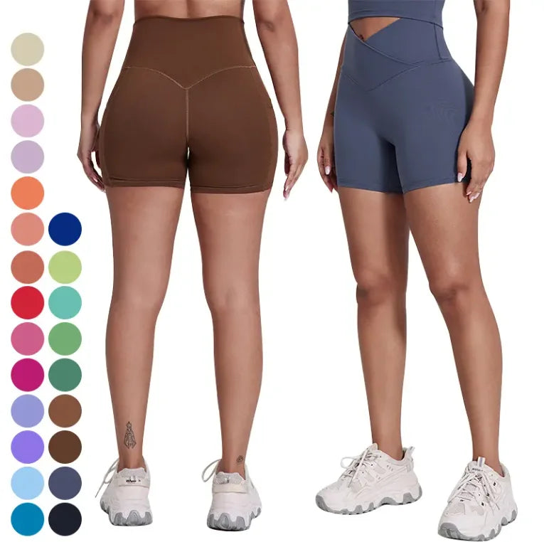 No Front Seam Butt Lift Hot Shorts Cross V Waistband Running Sports Shorts Short Gym Fitness Leggings Yoga Shorts for Women