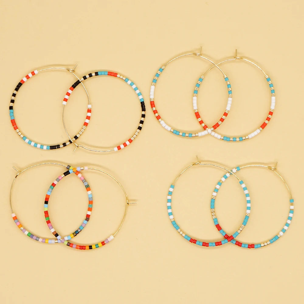 Go2BoHo Bohemian Colorful Beads Circle Round Hoop Earrings Gold Hoop Dangle Earrings for Women Vintage Boho Jewelry
