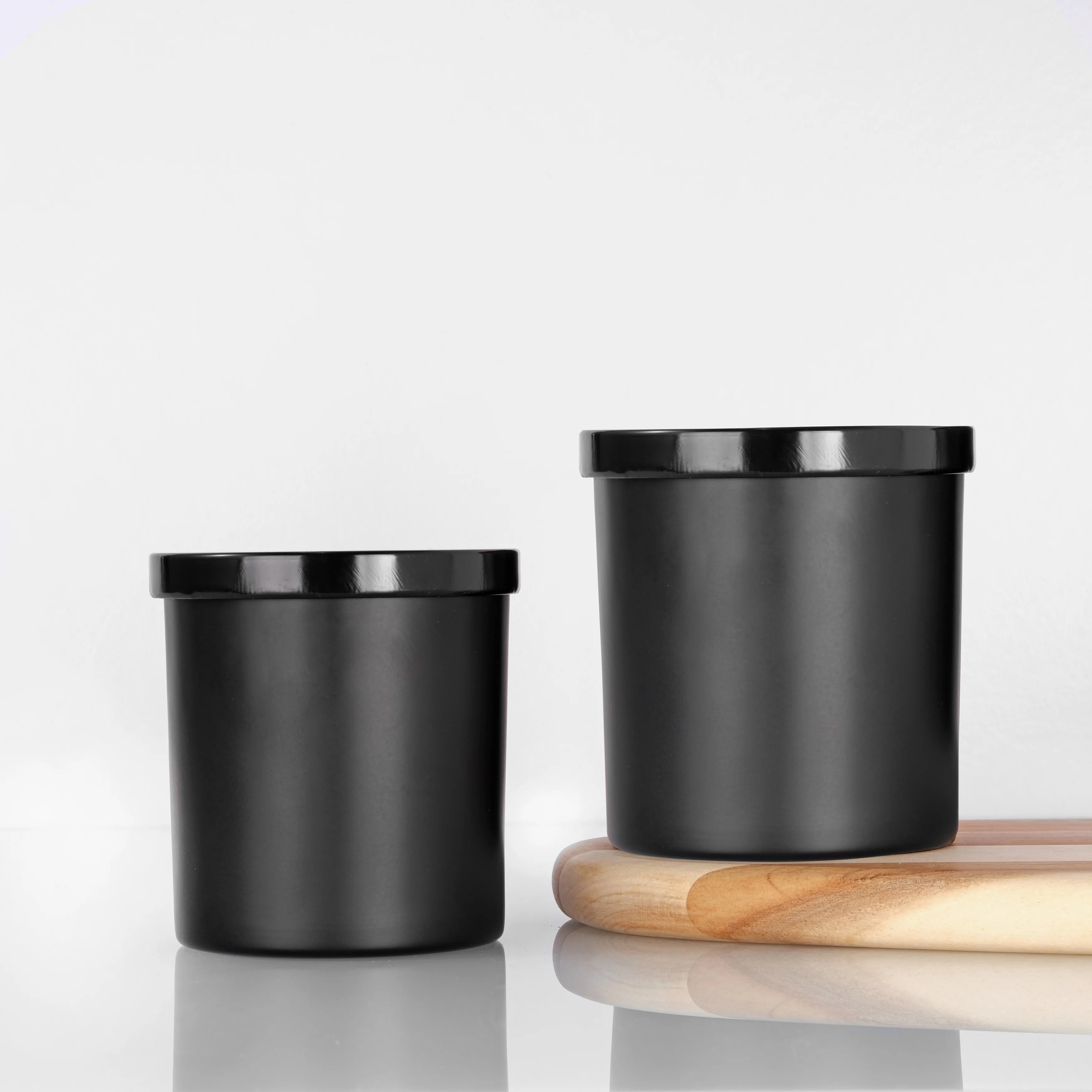 Luxury Round Bottom Matte Black Candle Jars With Lids 8oz 10oz 12oz 14oz Unique Empty Candle Jar