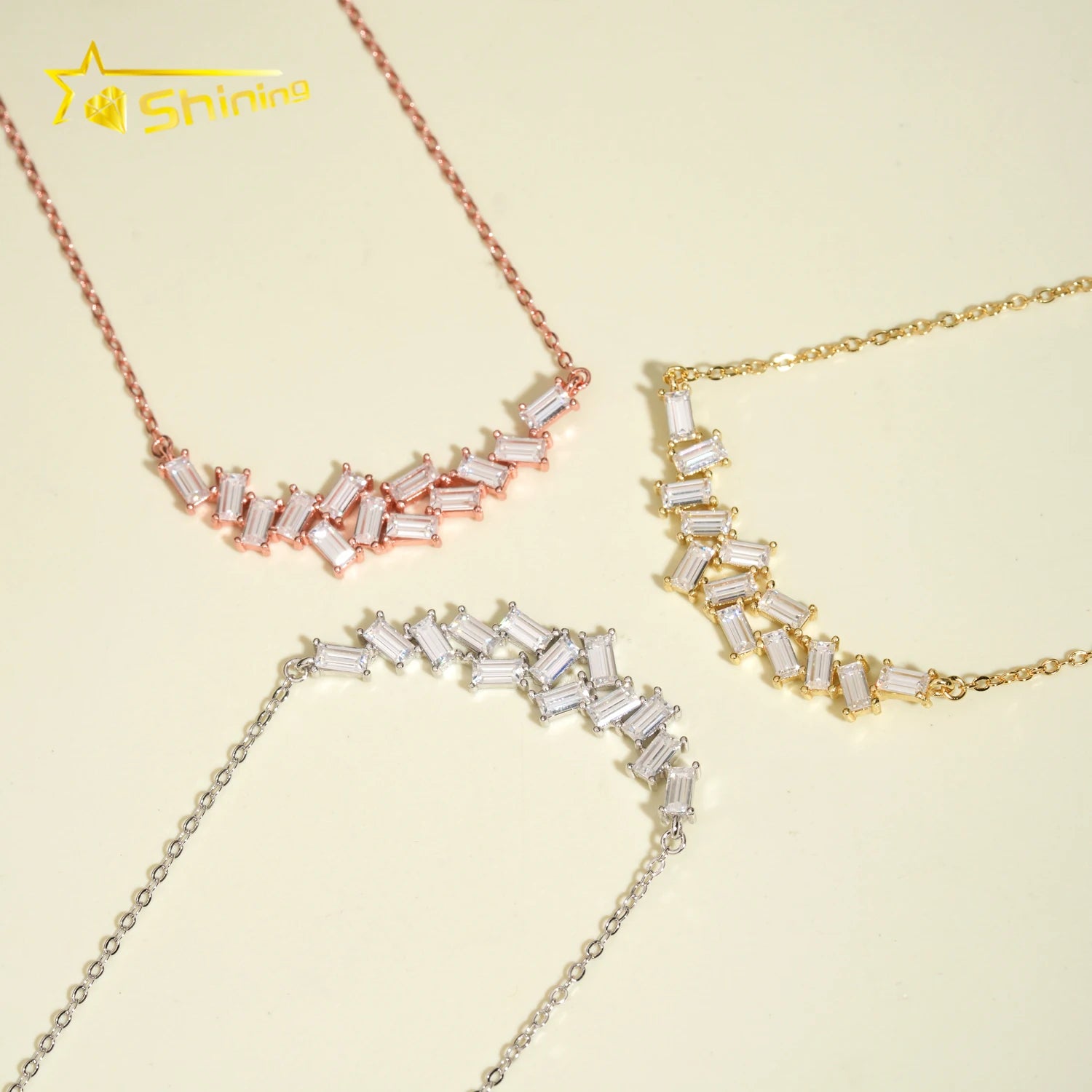 Hot Sell Valentine's Day Gift Fancy VVS Baguette Moissanite Necklace Women Silver Necklace 925 Sterling Fine Jewelry