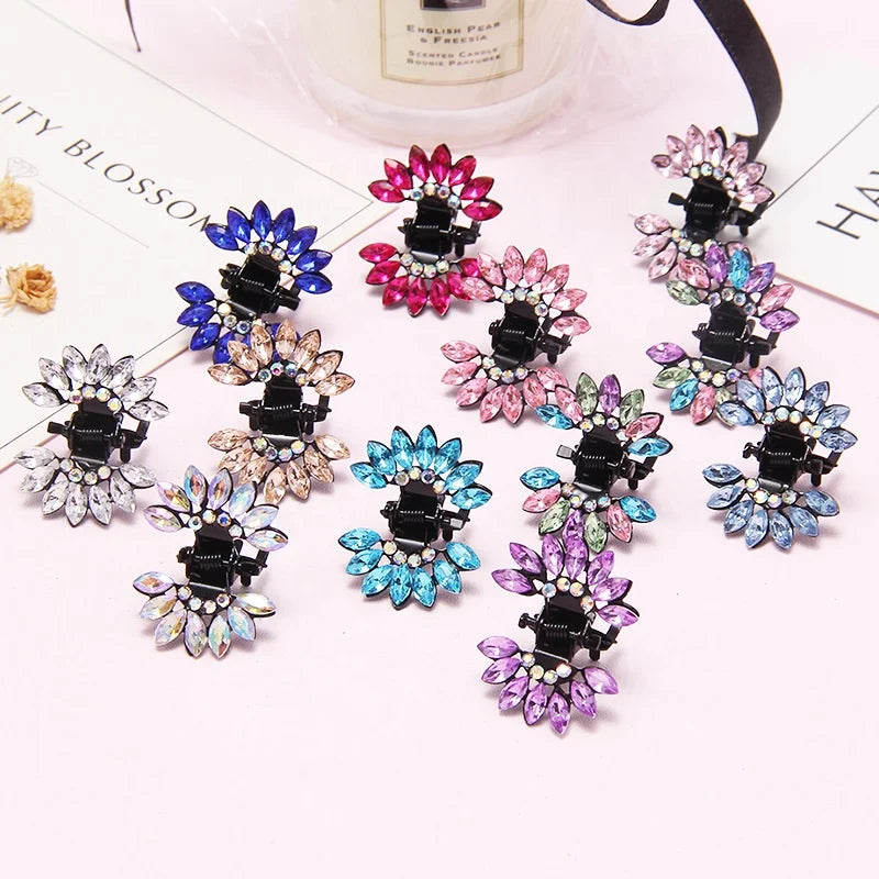 Children's Sweet Style Mini Hair Grips Barrettes with Crystal Rhinestone Flower BB Hair Claw Clips for Girls
