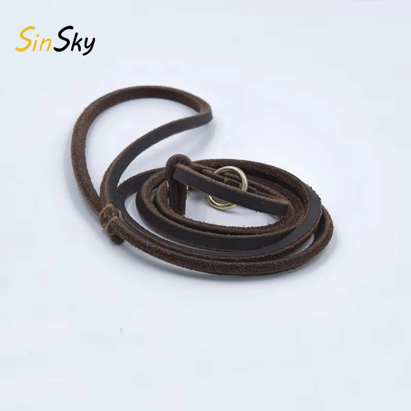 SinSky Custom Design Pet Collars Leashes Lightweight Thin but Sturdy Leather Slip Lead Rope Soft and Slim Dog Leashes