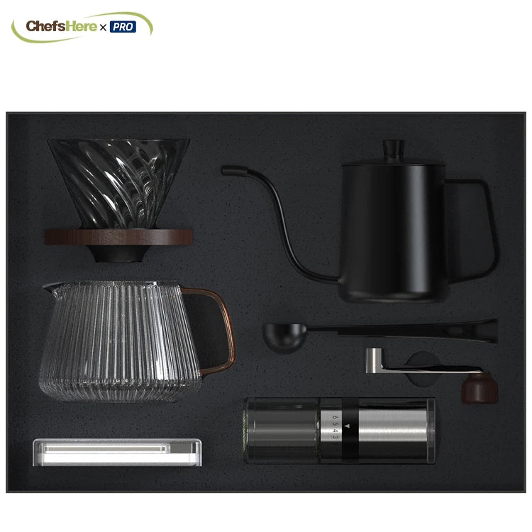 Hot Sale Customable LOGO Pour Over Coffee Maker Grinder Pot Table Gifts Coffee Set with 100% High Premium Gift Box Packaging