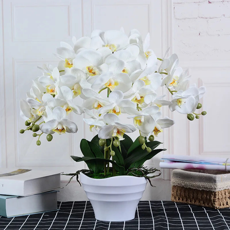 Good Quality Latex Artificial Orchids Flowers Real Touch in Pot Home Decor Big Orchid Potted