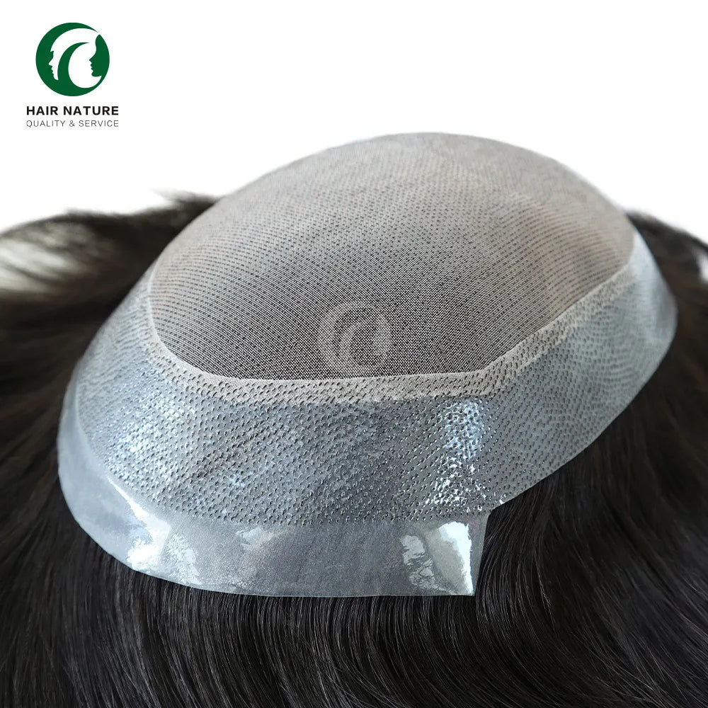 130% Medium Density Men Toupee Fine Mono Base Clear PU Around and 6 Inch Indian Hair