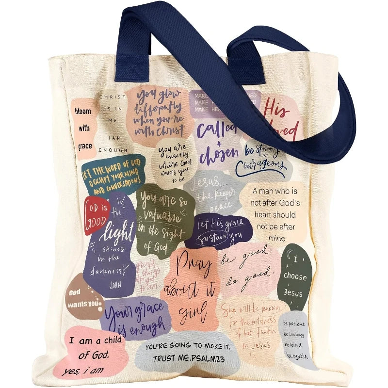 Eco Friendly Reusable Outdoor Big Capacity Tote Bag Custom Logos Cotton Tote Bag With Pattern for Shopping Travel Office Etc