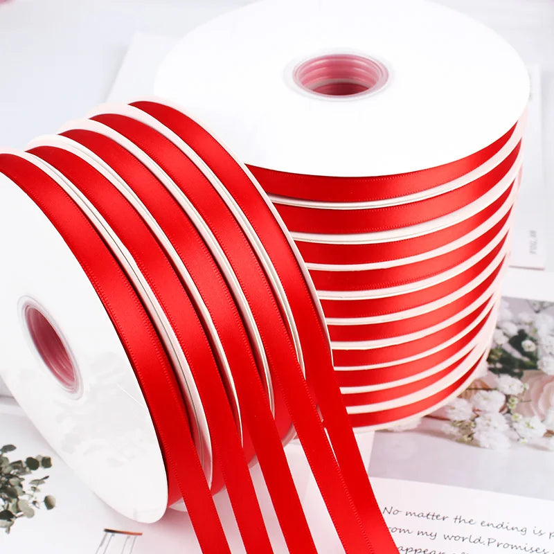 Factory Wholesale Customized Christmas Double Face Satin Ribbon 100% Polyester Solid Color Red Printed High Tenacity 1cm/10mm