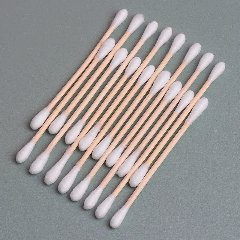 100pcs Wooden Cotton Swabs Double-Tipped Multipurpose Safety Nose Ear Cleaning Buds Stick Dust-Free Sterile Makeup Cosmetic