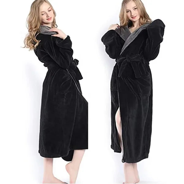 Hot Sale Custom Fleece Flannel Hotel Spa Winter Bath Robes for Women Men Hooded Nightwear Dress Gowning