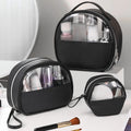 Custom Logo 3pcs Clear Small Makeup Bag Pu Transparent Black Cosmetic Bag With Zipper Pvc
