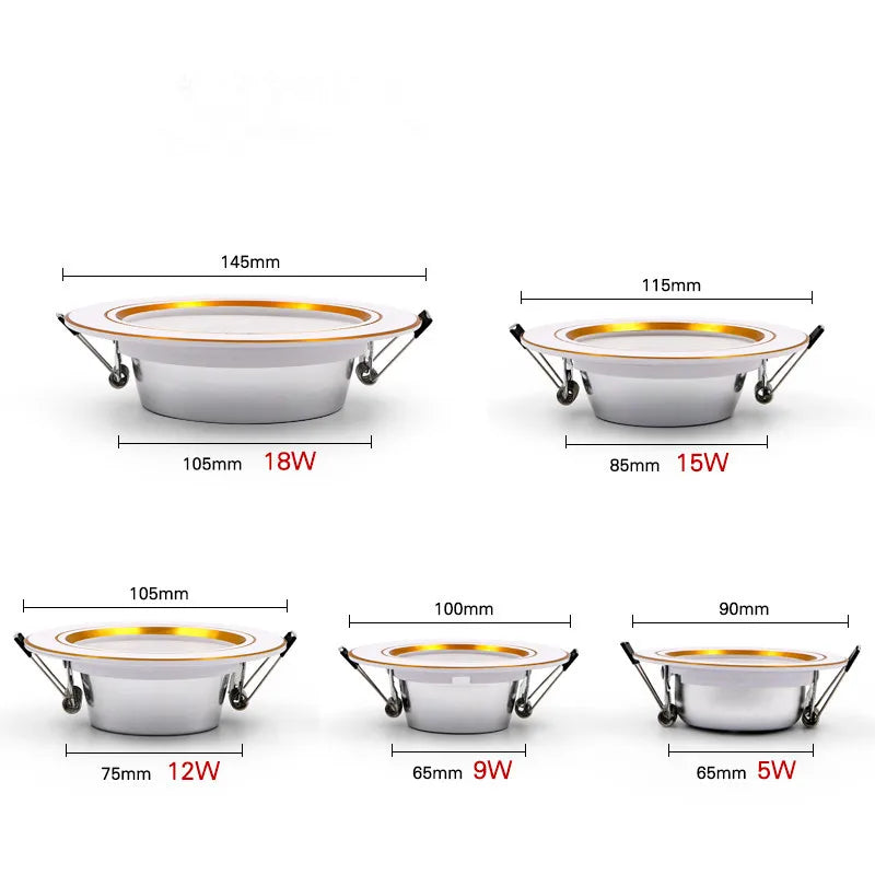 Modern LED Downlight Recessed Ceiling Lamp 5W to 18W Warm/Cold White Indoor Lighting for Bedrooms AC 220V 230V 240V