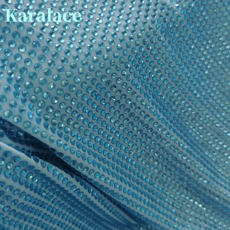 Jewel Stone Design Luxury Rhinestone Blue Jersey Fabric MegaBDM