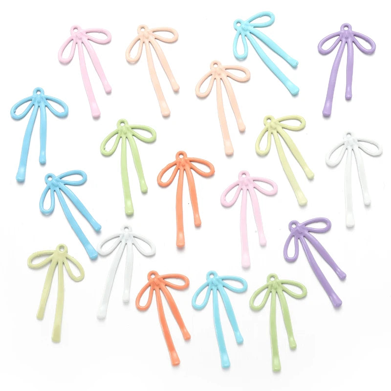 High Quality Spray Paint Bow Charm Woman Earring Necklace Alloy Charms for Jewelry Making 32*19mm W310