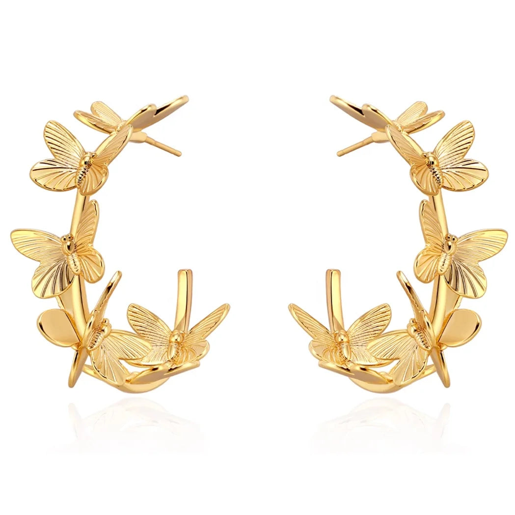 2025 Original Niche Unique Brass Electroplated 18k Gold Butterfly Hoop Earrings for Women Jewelry Customized