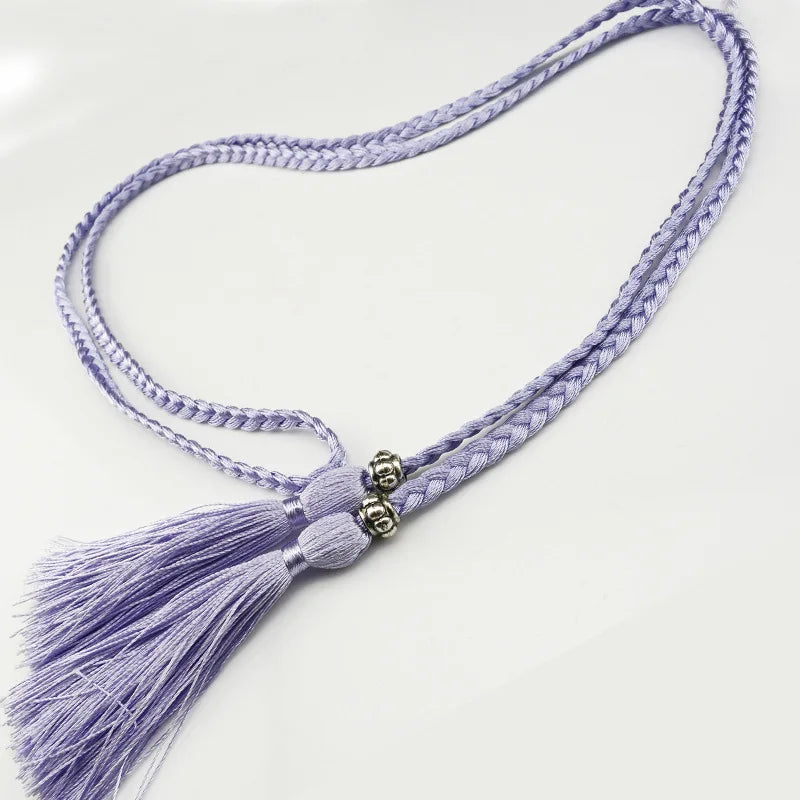 New Fashion Spring Fashion Thin Waist Belt Women Metallic Tassel Braided Cord Rope Skinny Belts for Women Girls