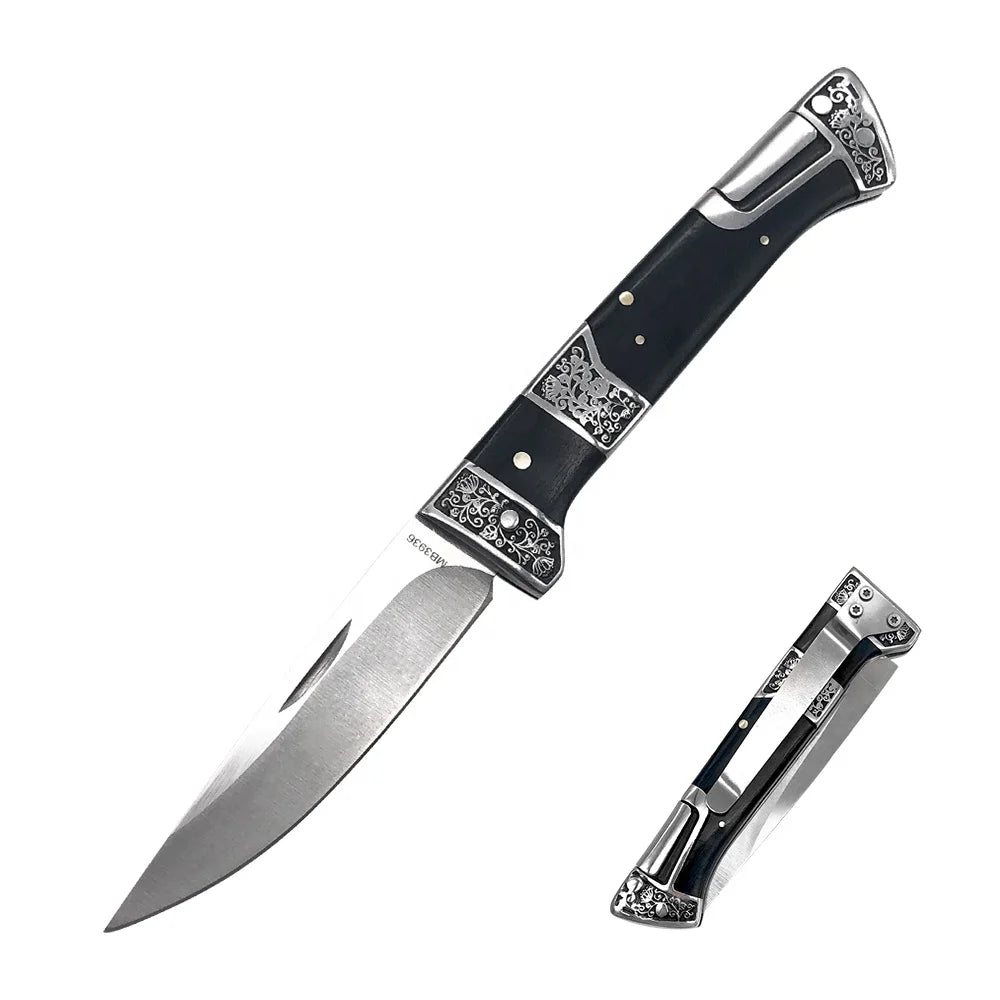 7cr13 Stainless Steel Blade Relievo Wood Handle Pocket Folding Combat Knife with Liner-Lock Durable Customizable OEM Support