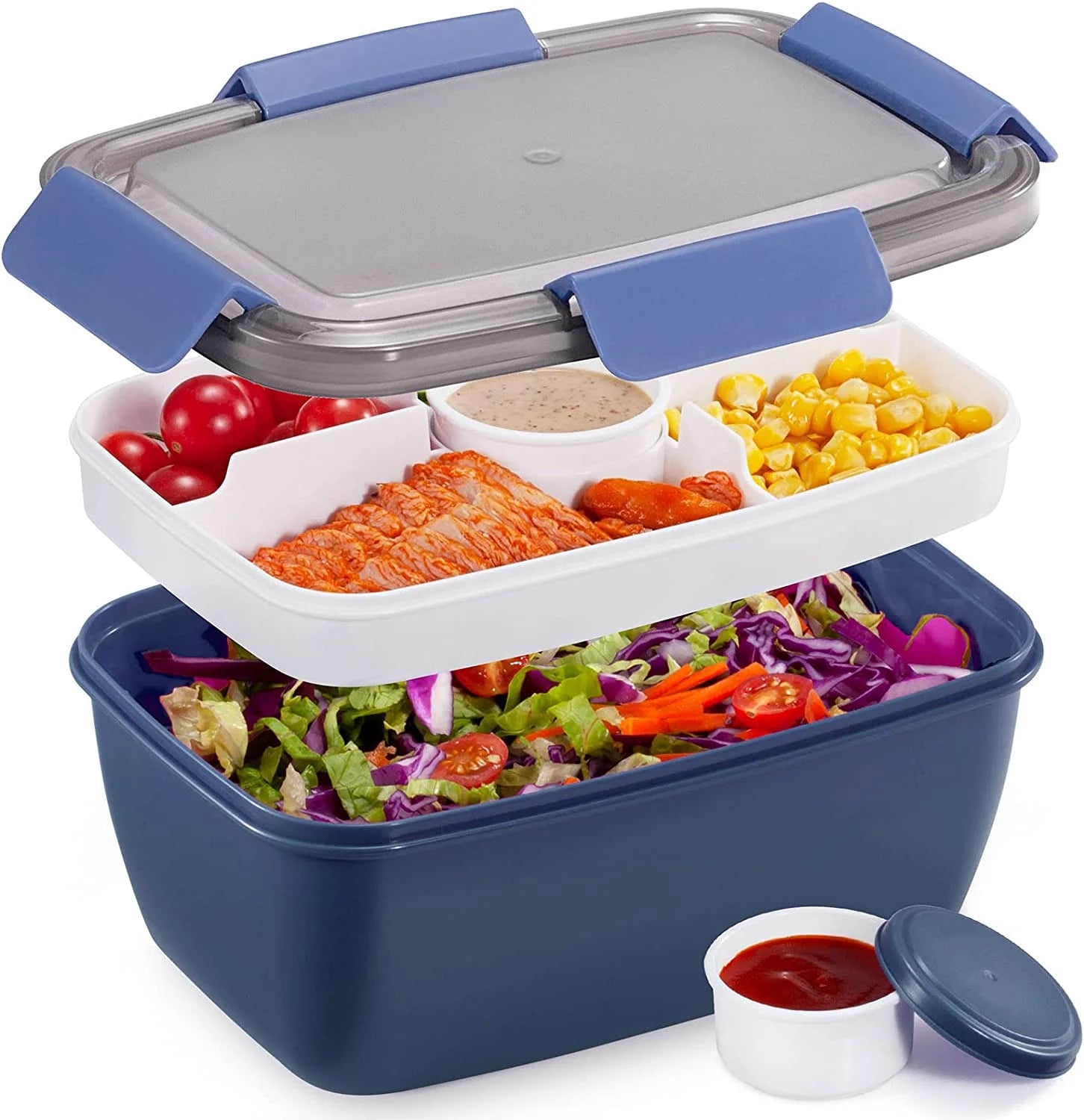 4-Compartment Lunch Box Food Storage with Salad Box 1.5L Sealed Bento Box Container