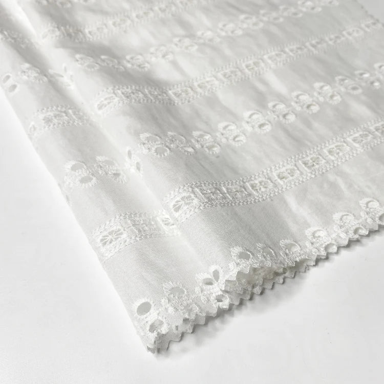 Harvest 100% Organic Cotton Voile Eyelet Stripe Embroidery Lace Fabric for Women and Girls MegaBDM