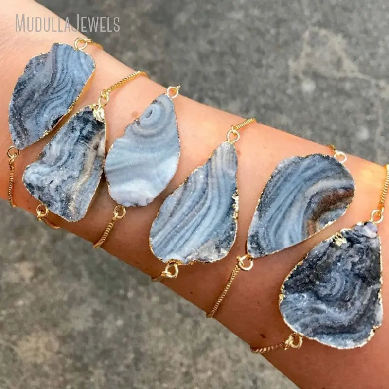 BM11261 Natural Gemstone Solar Agate Galaxy Quartz Free Form Adjustable Chain Bracelet Gold Plated Boho Chic Jewelry for Her