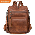 Vintage Casual Anti Water Women's Crossbody Bag Ladies Backpack Lightweight Senior PU Leather Dual-purpose Shoulder Bag
