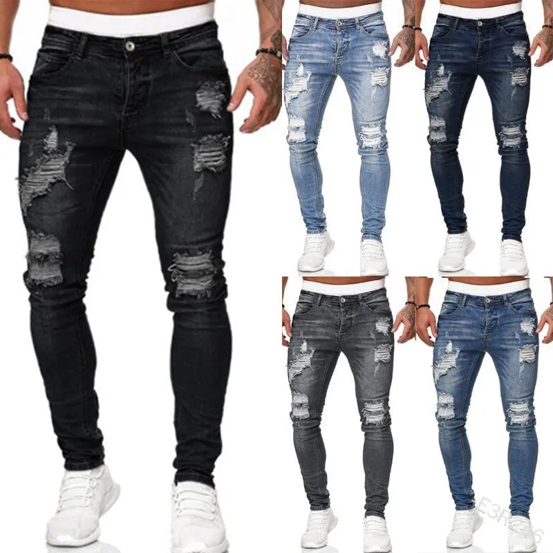 Guangzhou Auyan New Casual Slim Men's Broken Pants All Match Men's Clothing Jeans Pant