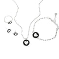 WuQie Black Epoxy Women Jewelry Sets 925 Silver Enamel Heart Ring Bracelet Earrings Necklace Jewelry  Set