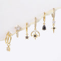 New Fashion Jewelry Black Zircon Earring Simple Geometric Shape Stars Six-pcs Earrings 18k Gold Plated Brass Earrings for Women