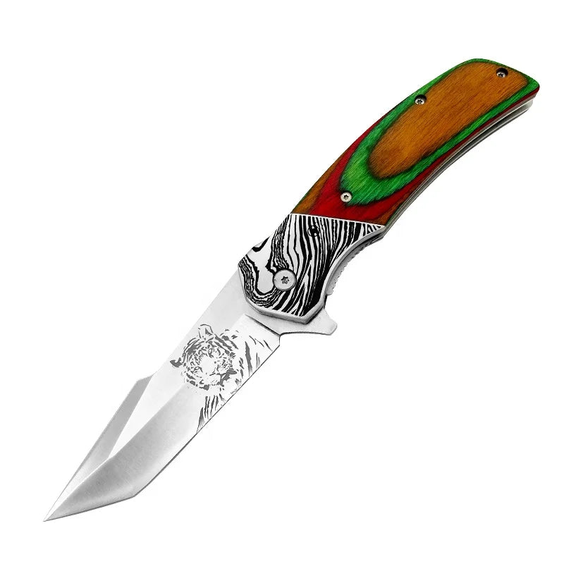Tiger Blade Color Wood Handle Folding Knife Camping and Survival Hunting Knives