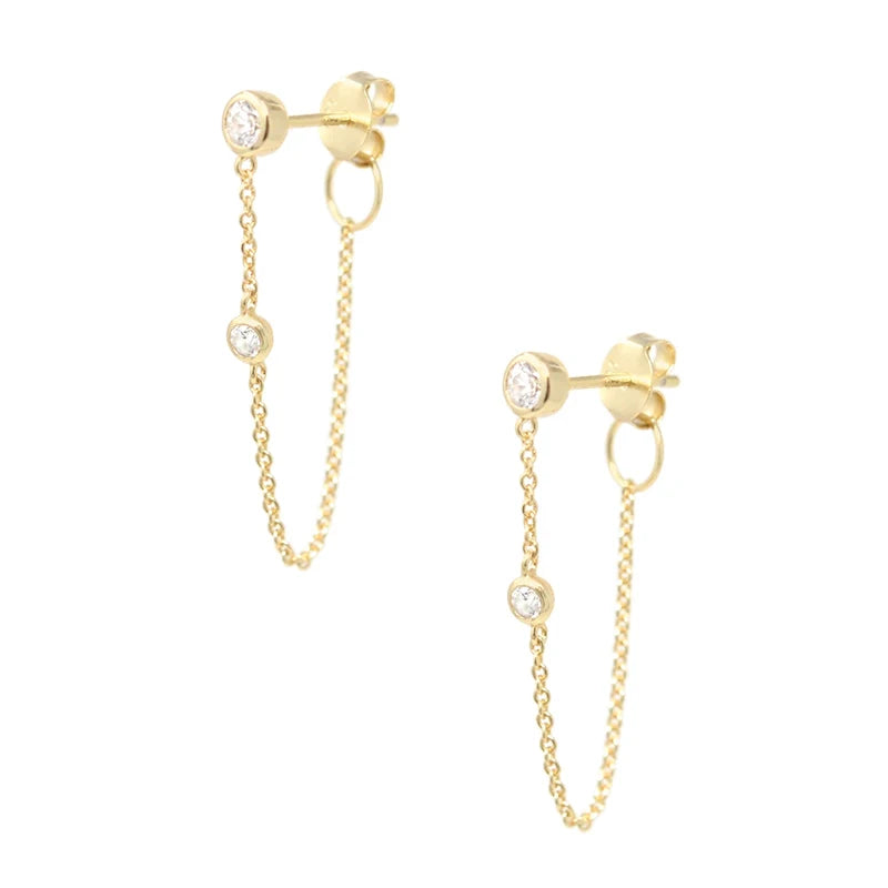 2021 Fashion Trend S925 Sterling Silver Ins Wind Diamond Tassel Chain Back Hanging Earrings