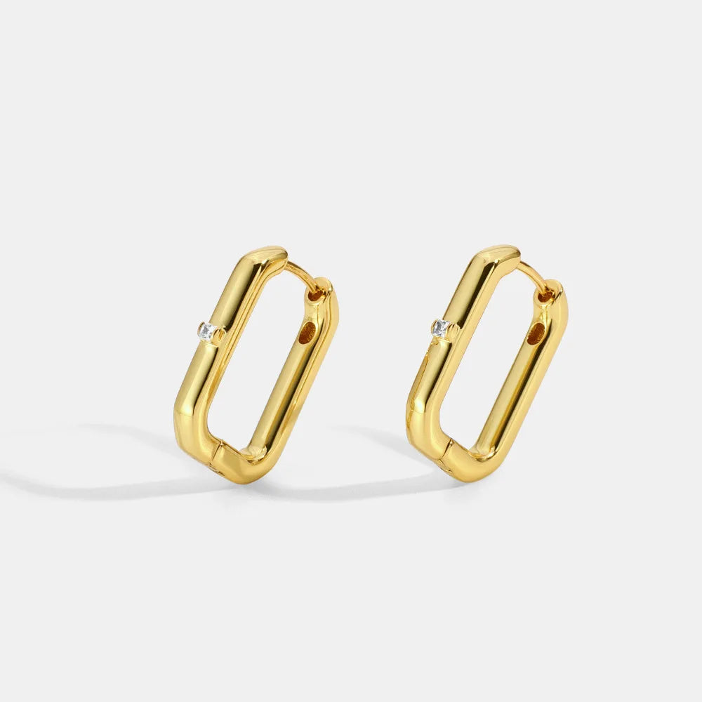 Unisex French Cool Wind Geometric Square Hoop Earrings European American Trendy CZ Brass Platinum Plated for Parties Fashion