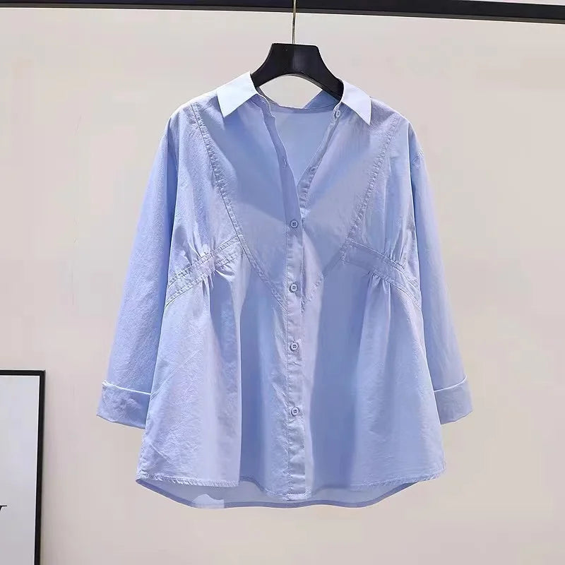 Boutique Wholesale 2026 Summer New Fashionable Design Pleated Loose Cotton Casual Women's Shirt