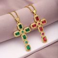 Religion Gold Plated Cross Pendant Necklace Creative Pave Colorful Zircon Cross Necklace for Women Girls Jewelry Gifts
