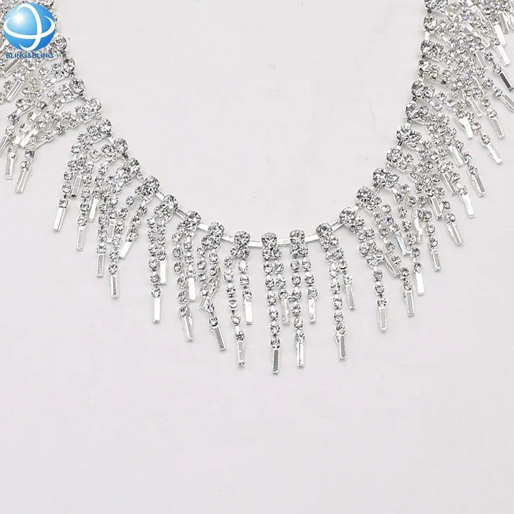 Bling Bling Rhinestone Chain Fringe Tassel for Wedding Dress Fashion Decoration Crystal Trimming