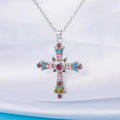 Retro Bohemian Crystal Cross Necklace Virgin Mary Pendant Necklace Dainty Cross Rhinestone Necklace for Women and Men