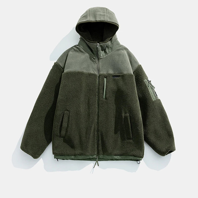 Men's Bonded Fleece Jacket Winter Stand Collar Waterproof Windproof Outdoor Hooded Light