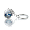 Silvery Tree of Life Key Chain Handmade Glass Ball Pendant Key Ring Art Jewelry Gift Glow in the Dark Metal Keychain