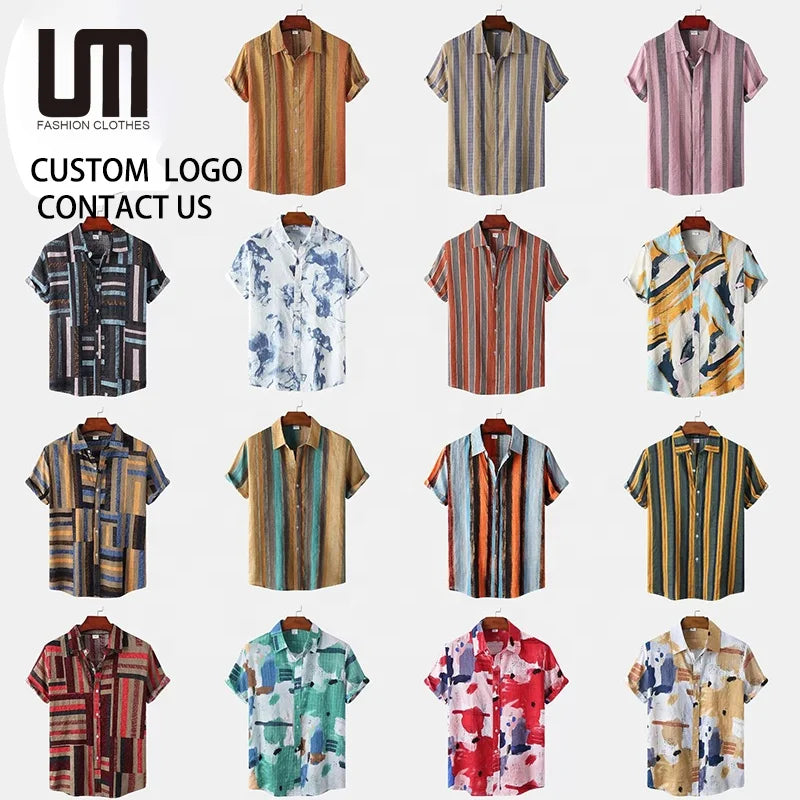 2025 New Men Summer Shirt - Oversized Beachwear Top (Casual Printed Stripe Shirt Hawaiian Style Vacation Shirt for Men)